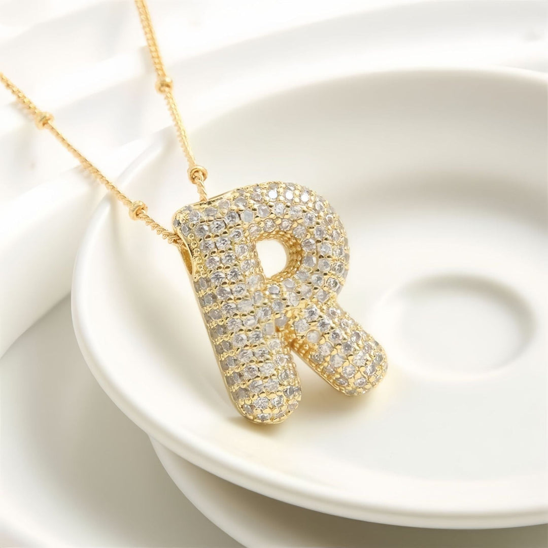 Colar Brilhante com Inicial Bubble A–Z