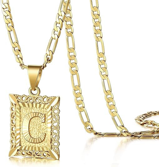 Colar com Letra Quadrada, Banhado a Ouro 18K