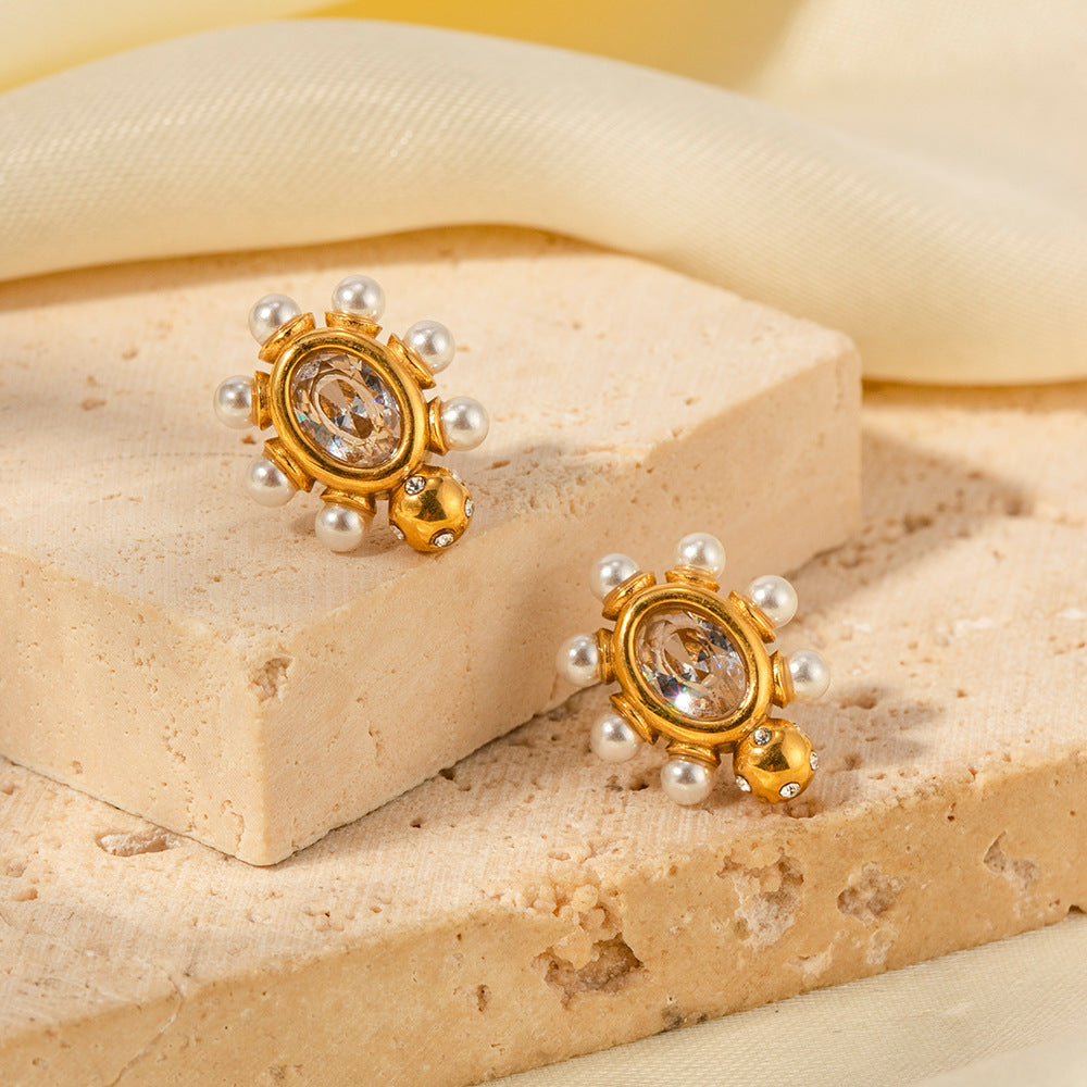 Brincos Dourados Elegantes com Pérolas