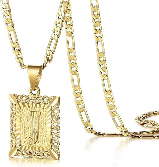 Colar com Letra Quadrada, Banhado a Ouro 18K