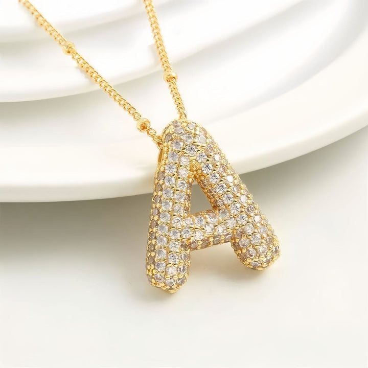 Colar Brilhante com Inicial Bubble A–Z