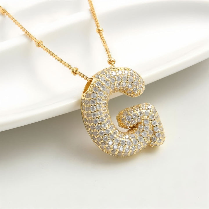 Colar Brilhante com Inicial Bubble A–Z