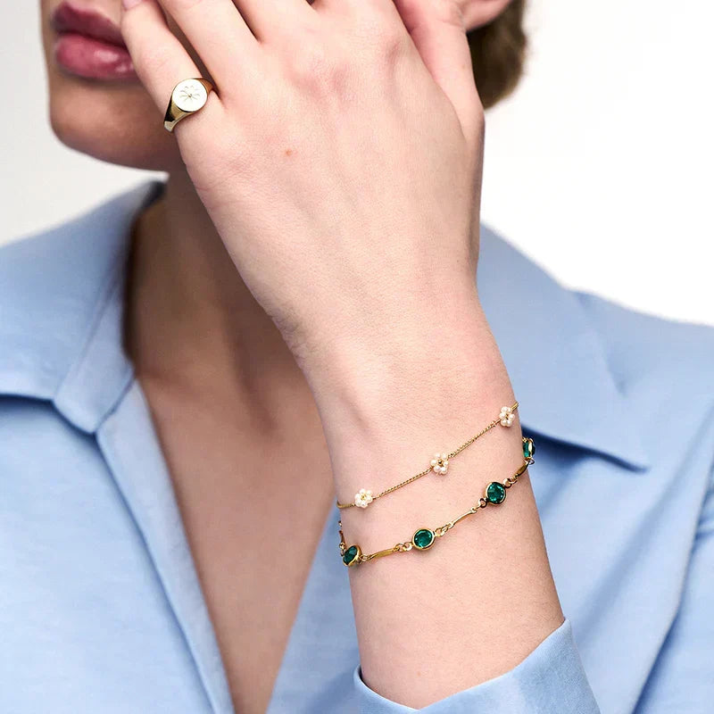 Pulseira de Elos com Esmeraldas | Ouro