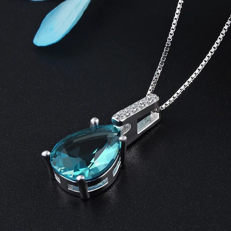 Colar com Gota Azul, Prata 925