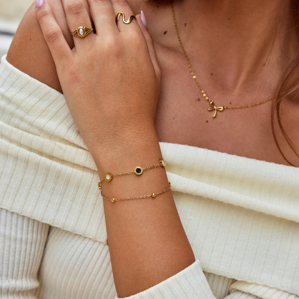 Pulseira de Ónix e Pedra Branca