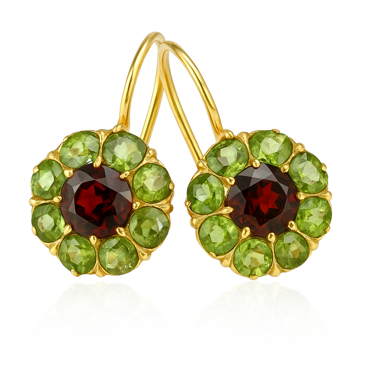 Brincos Redondos Elegantes com Cristais Verdes e Vermelhos