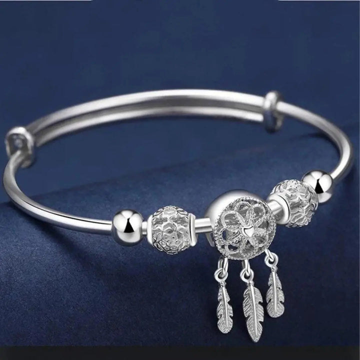 Pulseira Ajustável com Três Folhas, Prata 925