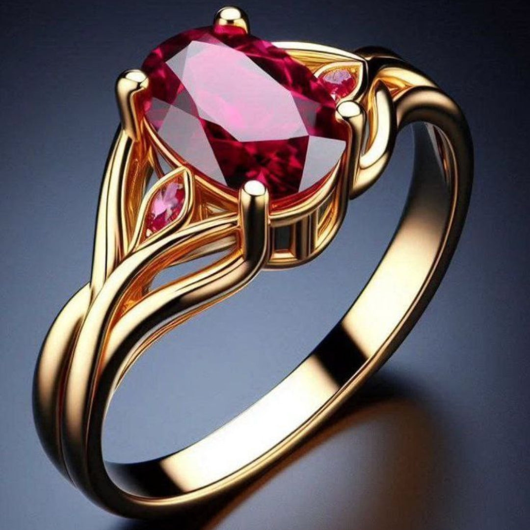Anel Dourado Exótico com Cristal Vermelho