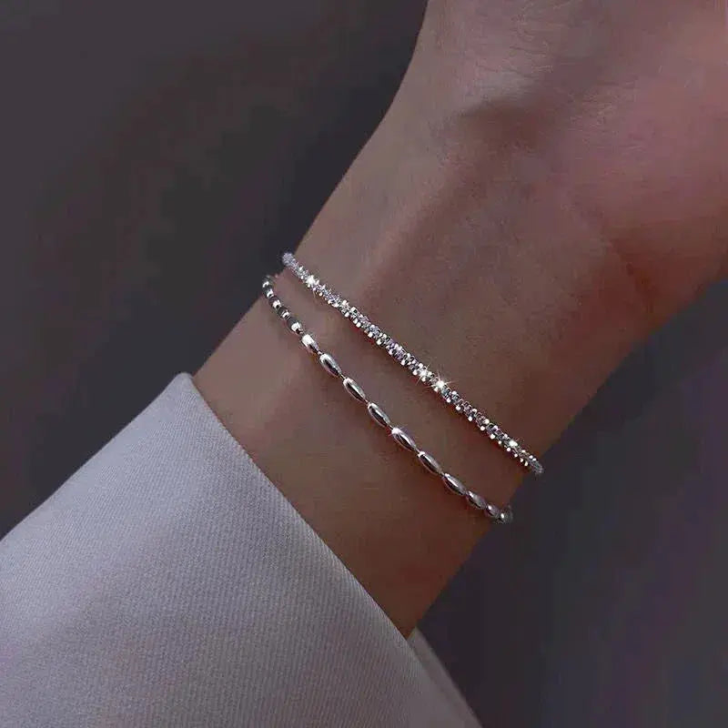 Conjunto de Pulseiras Prateado Elegante com Zircónias
