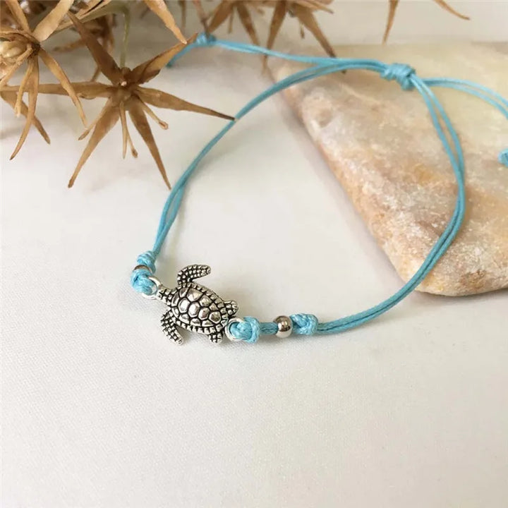 Pulseira de Tornozelo em Pele com Tartaruga Marinha