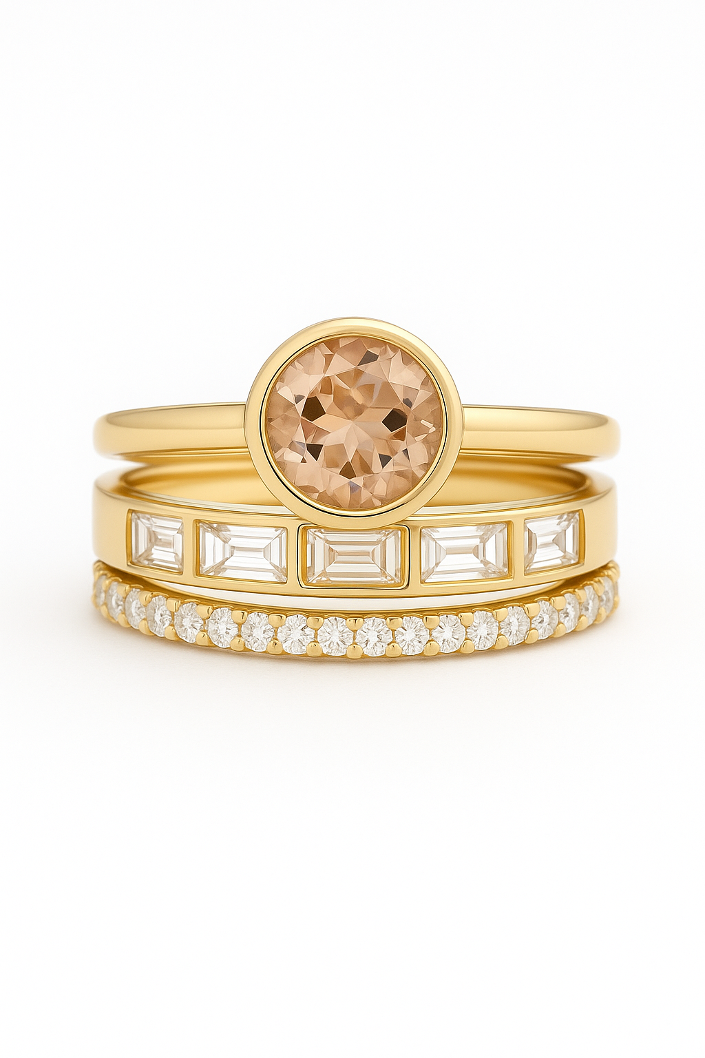 Conjunto de Anéis Hope – Ouro com Cristais Engastados