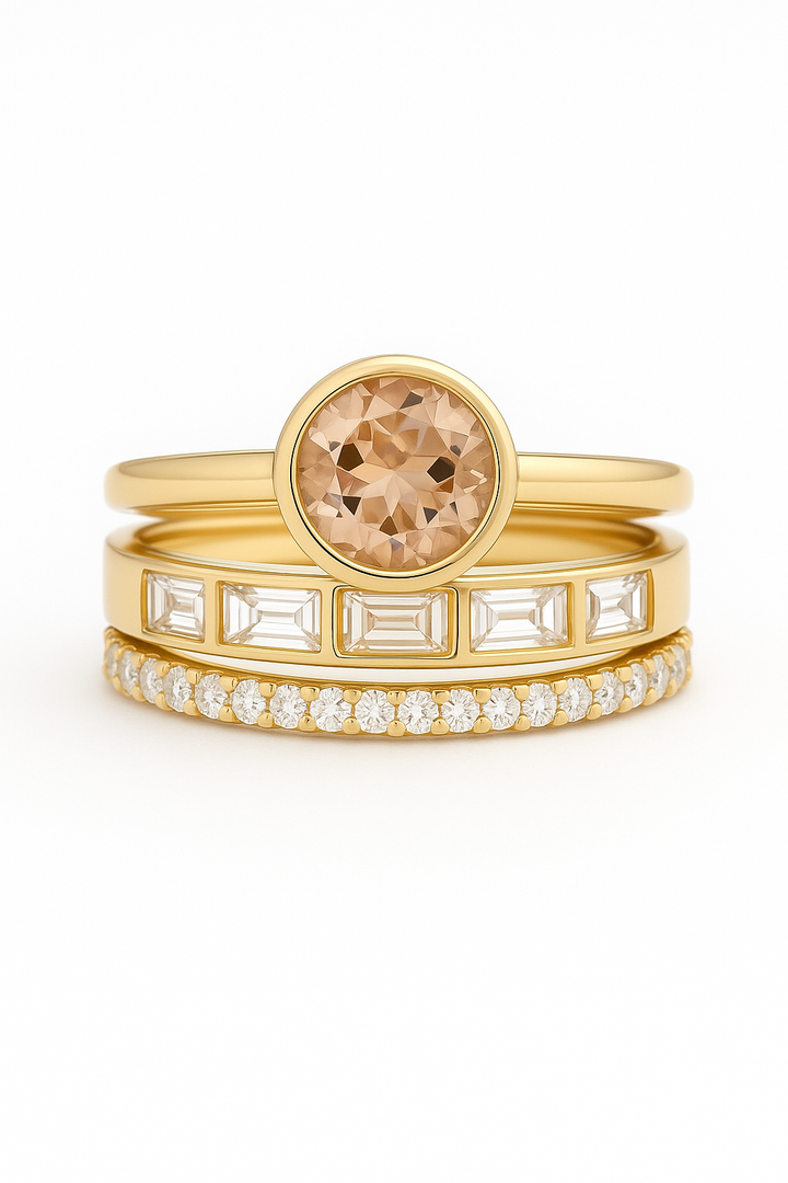 Conjunto de Anéis Hope – Ouro com Cristais Engastados