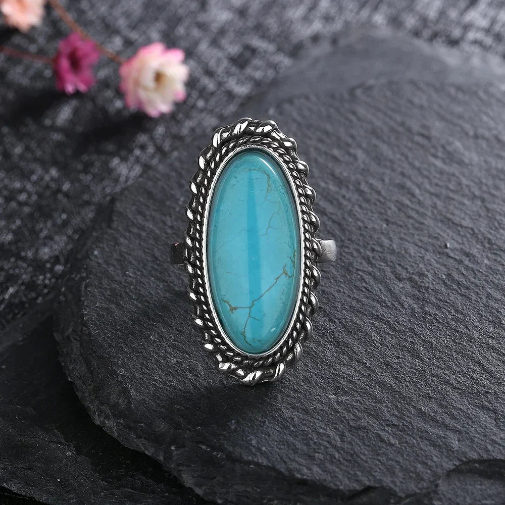Anel Vintage Marcante com Turquesa, Prata 925