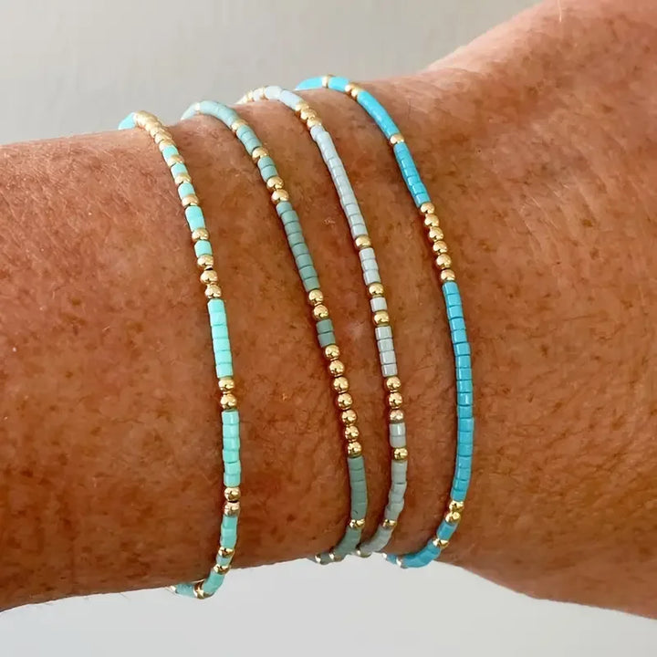 Conjunto de Pulseiras de Contas Boémio e Elegante com Turquesa