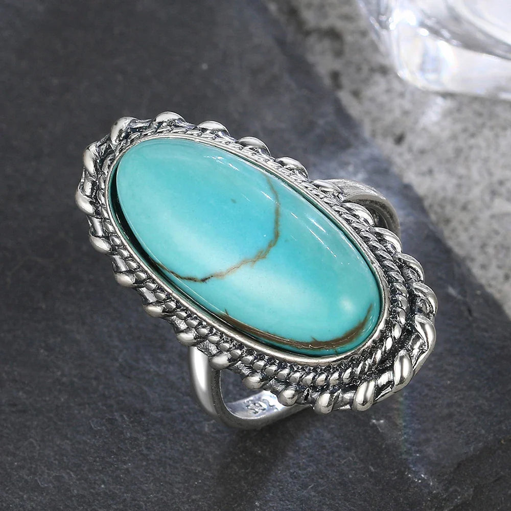 Anel Vintage Marcante com Turquesa, Prata 925