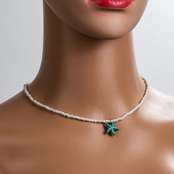 Colar Boémio Elegante com Estrela-do-Mar e Turquesa