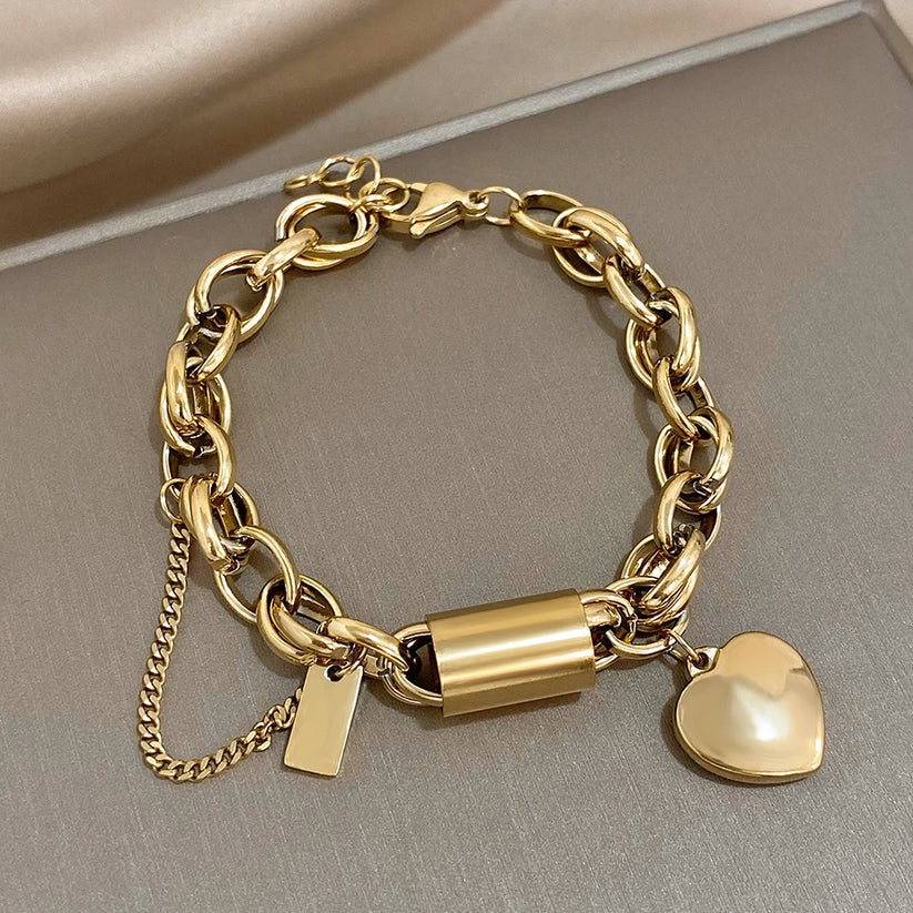 Pulseira Maciça Heartened | Ouro