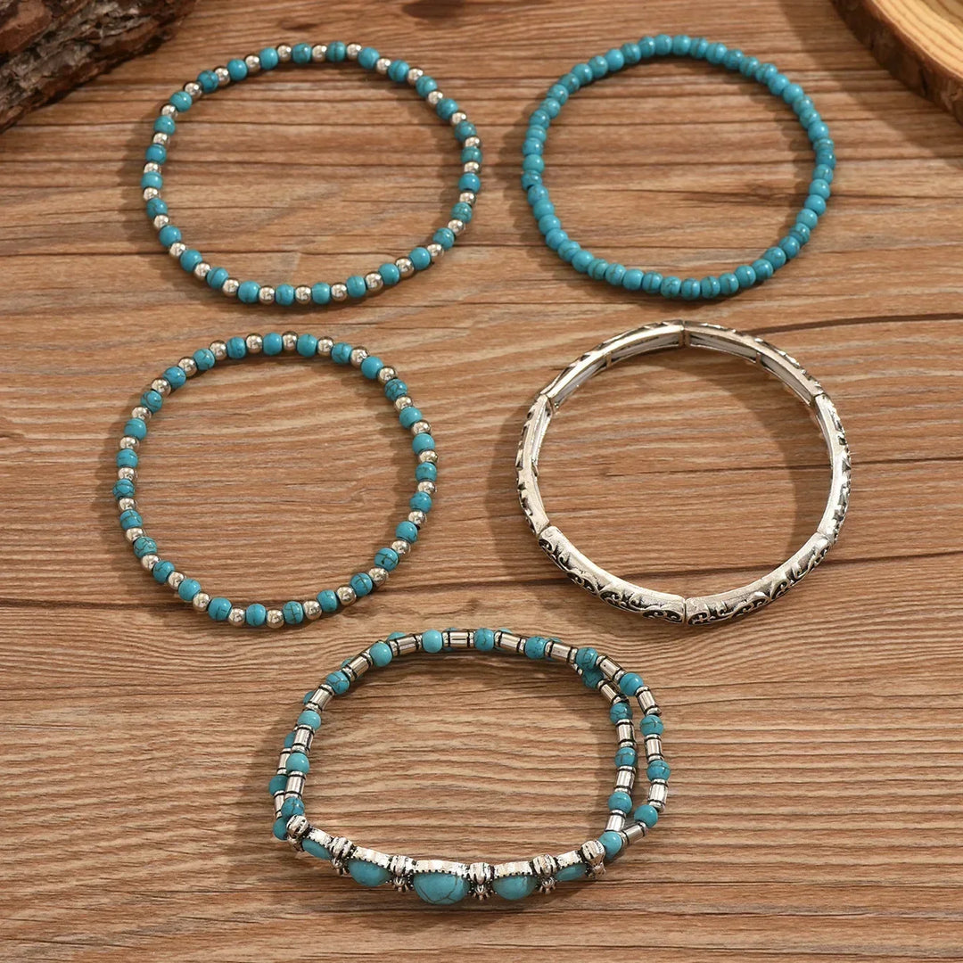 Conjunto de Pulseiras de Contas Boémio com Turquesa