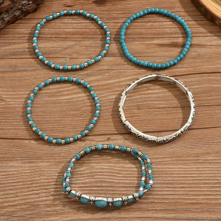 Conjunto de Pulseiras de Contas Boémio com Turquesa