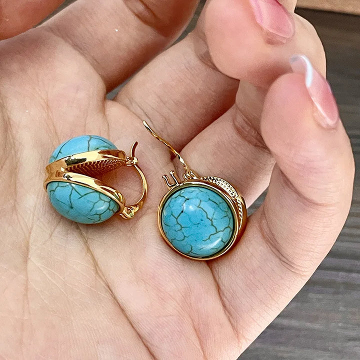 Brincos de pressão geométricos vintage e elegantes com turquesa
