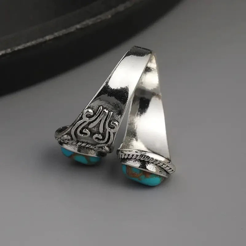 Anel Vintage Elegante com Turquesa e Cruz