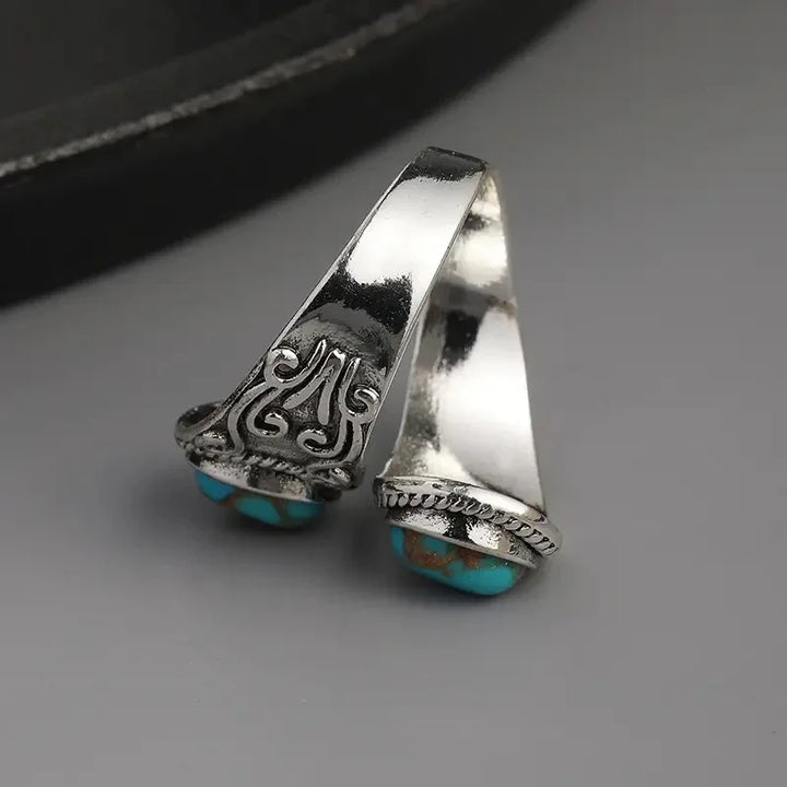 Anel Vintage Elegante com Turquesa e Cruz