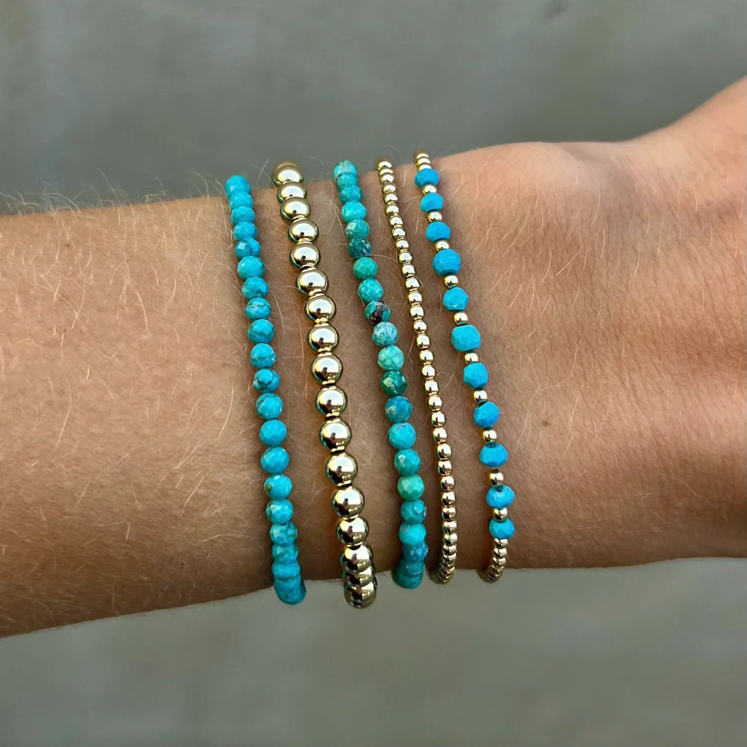 Pulseira de contas elegante com turquesa, ouro 18K