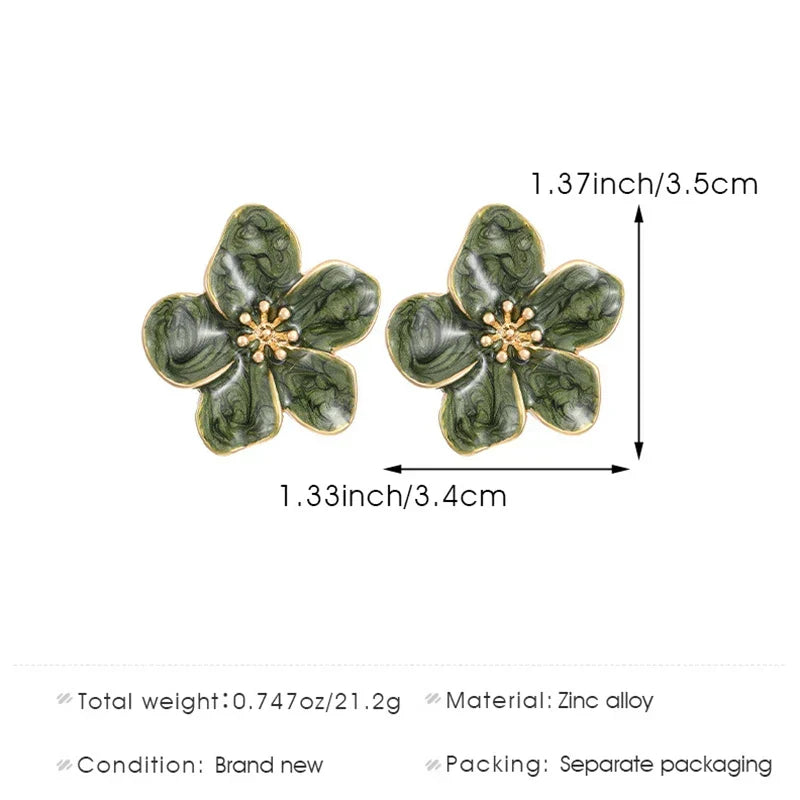 Brincos de Pressão Vintage com Flor de Esmalte Verde