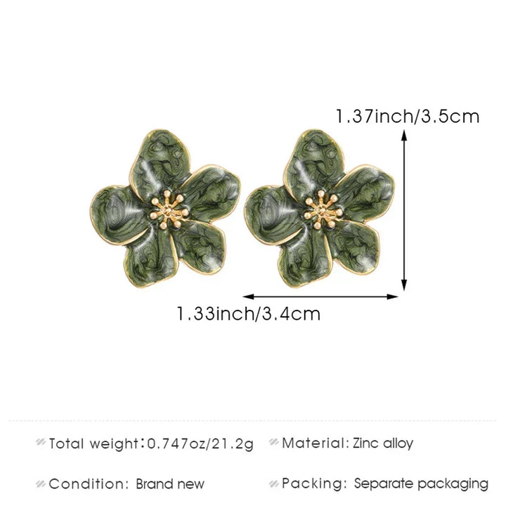 Brincos de Pressão Vintage com Flor de Esmalte Verde