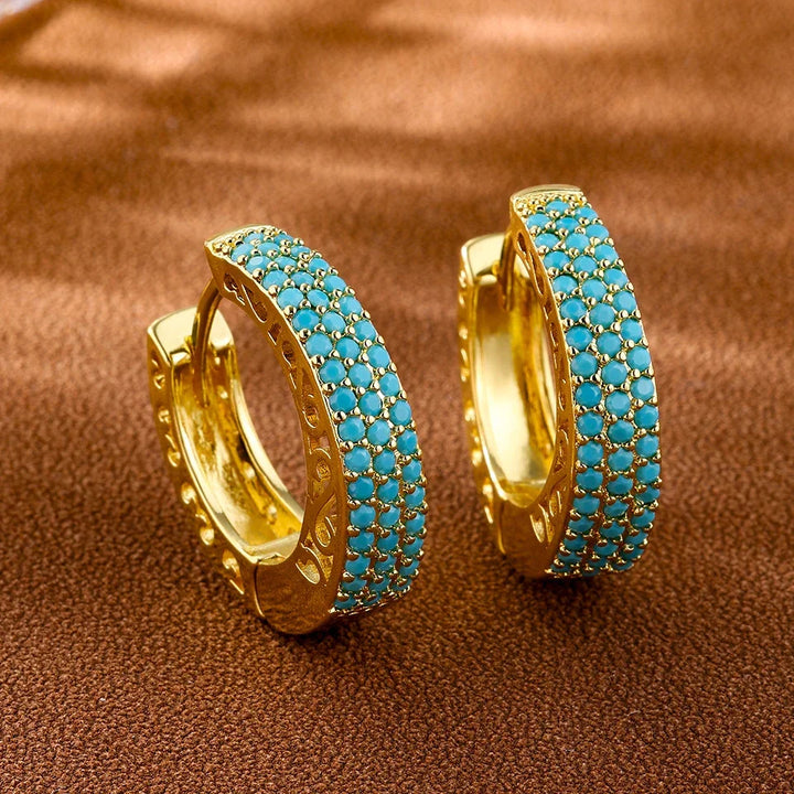 Argolas Elegantes com Flor Azul-Turquesa