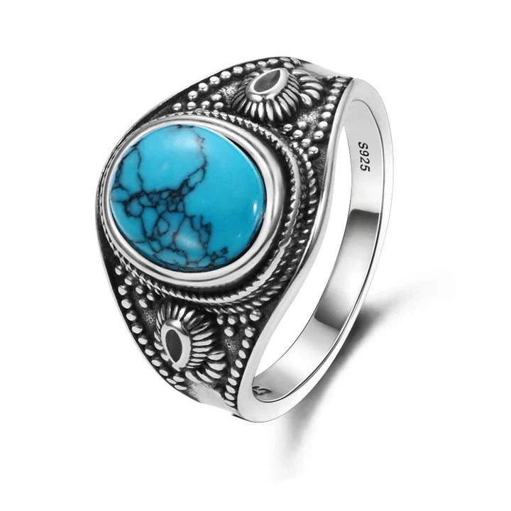 Anel Prateado Intemporal com Turquesa Oval