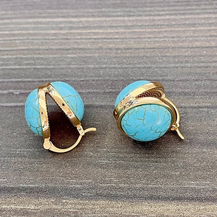 Brincos de pressão geométricos vintage e elegantes com turquesa