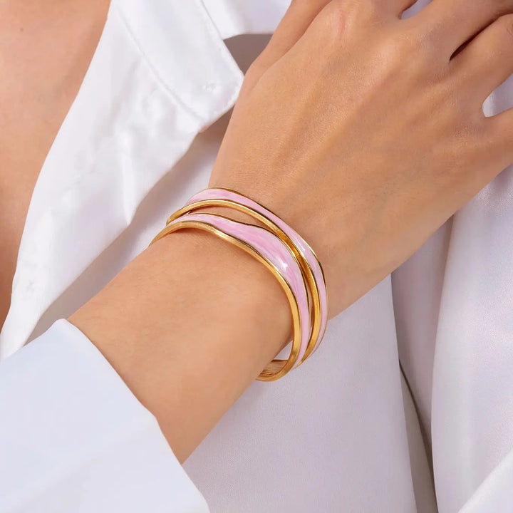 Pulseira Aberta Vintage Branca em Aço Inoxidável