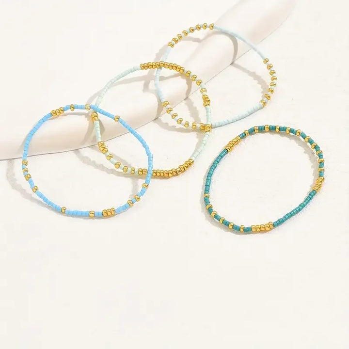 Conjunto de Pulseiras de Contas Boémio e Elegante com Turquesa