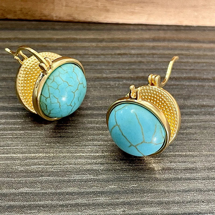Brincos de pressão geométricos vintage e elegantes com turquesa