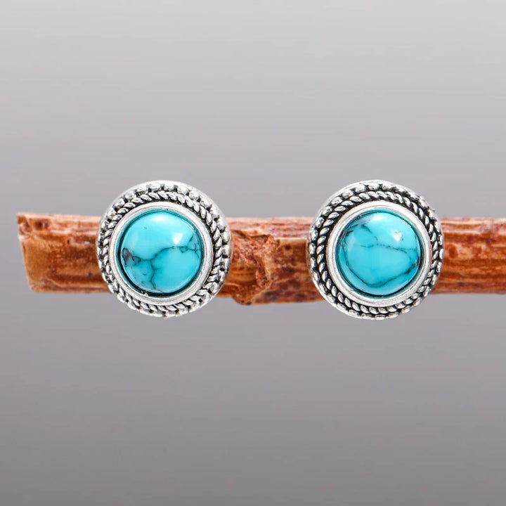 Brincos de Pressão Boémios Vintage com Imitação de Turquesa