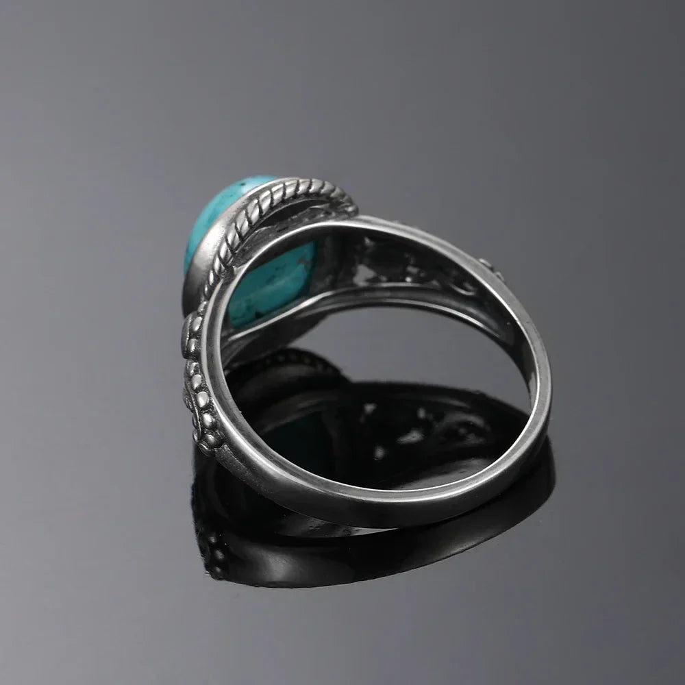 Anel Prateado Intemporal com Turquesa Oval