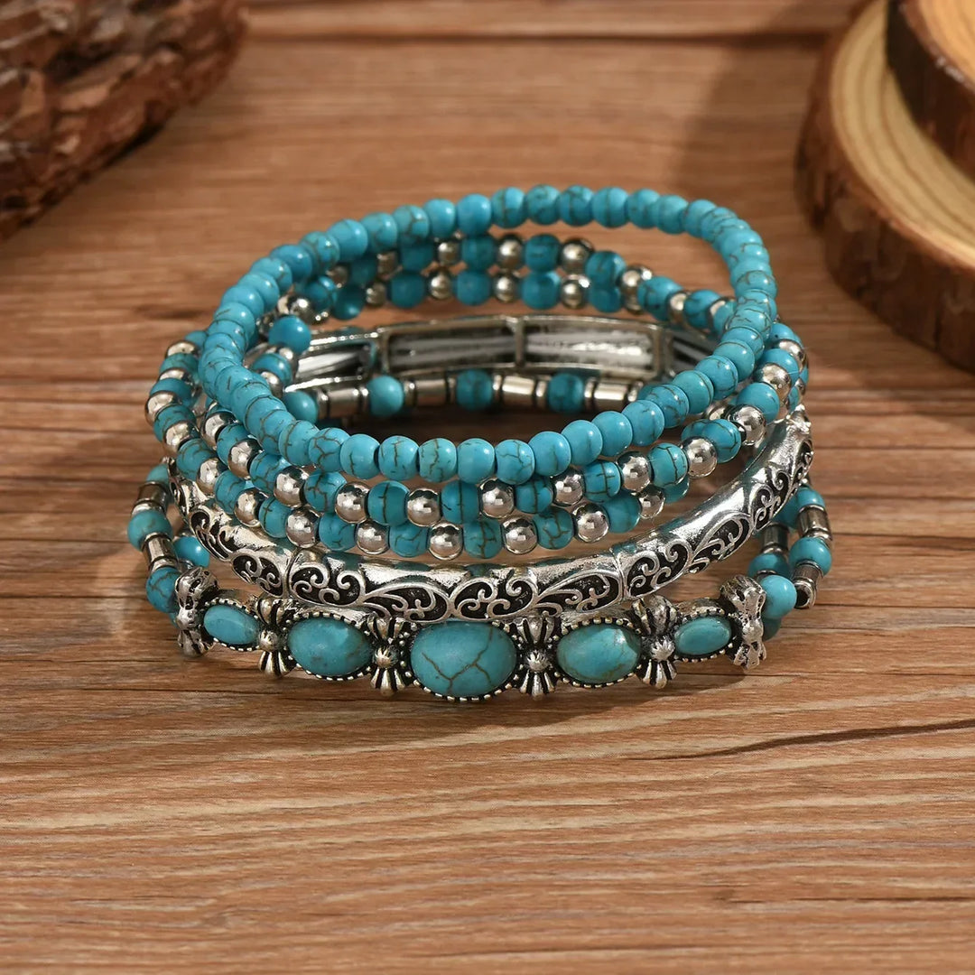 Conjunto de Pulseiras de Contas Boémio com Turquesa