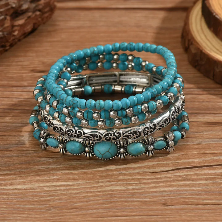 Conjunto de Pulseiras de Contas Boémio com Turquesa