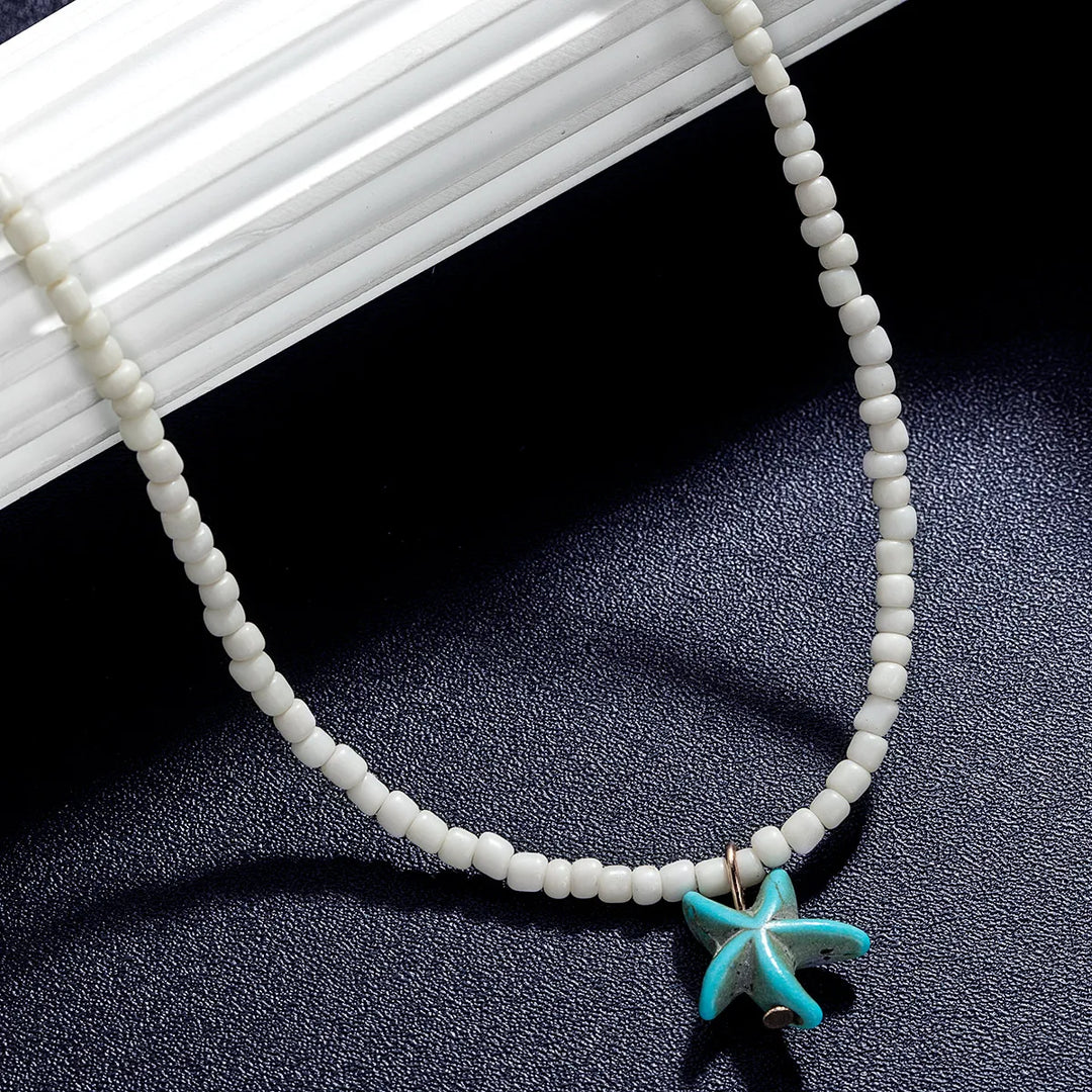 Colar Boémio Elegante com Estrela-do-Mar e Turquesa