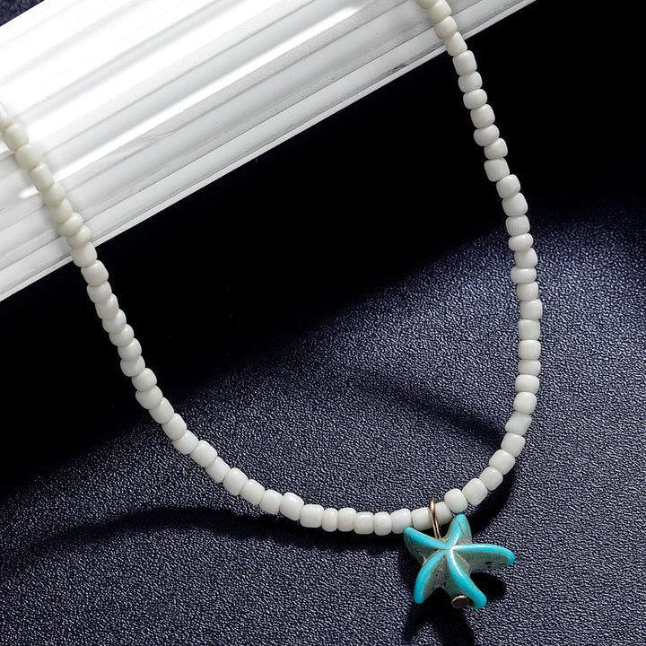 Colar Boémio Elegante com Estrela-do-Mar e Turquesa