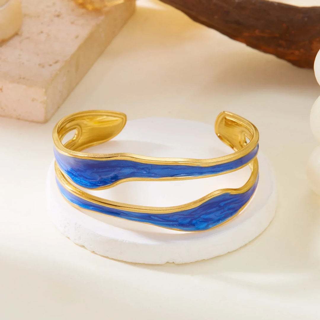 Pulseira Aberta Vintage Branca em Aço Inoxidável