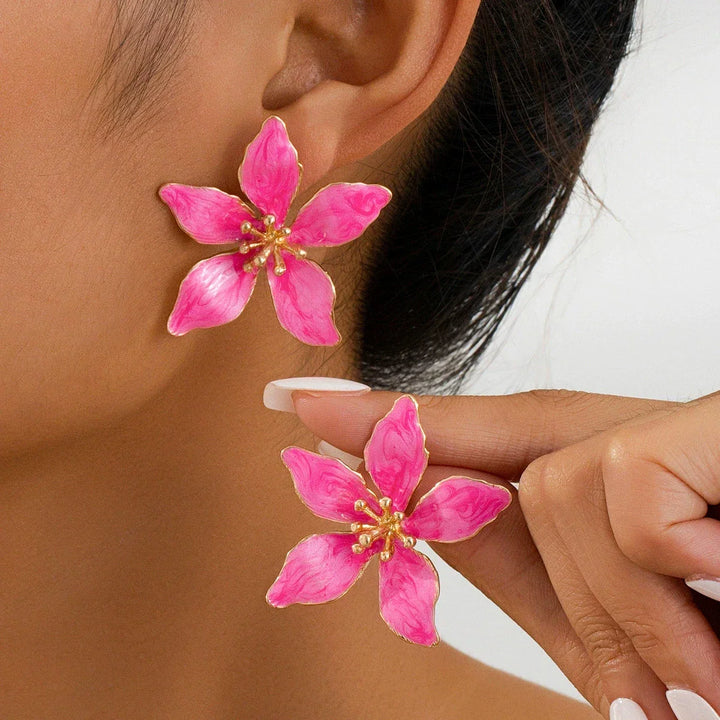 Brincos de Pressão Marcantes de Verão em Esmalte com Flor