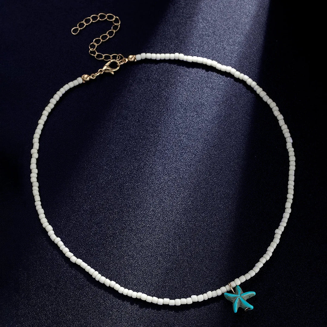 Colar Boémio Elegante com Estrela-do-Mar e Turquesa