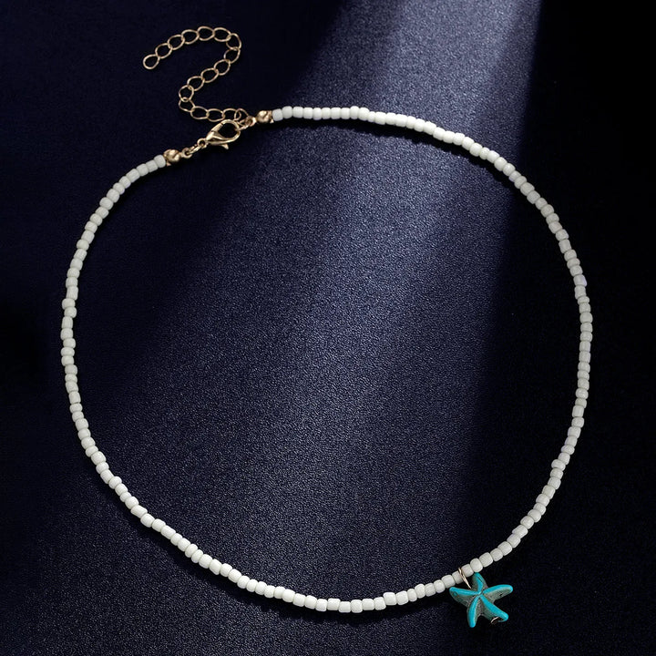 Colar Boémio Elegante com Estrela-do-Mar e Turquesa