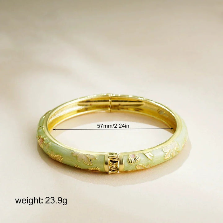 Bracelete Rígida Aberta Vintage com Cloisonné Floral