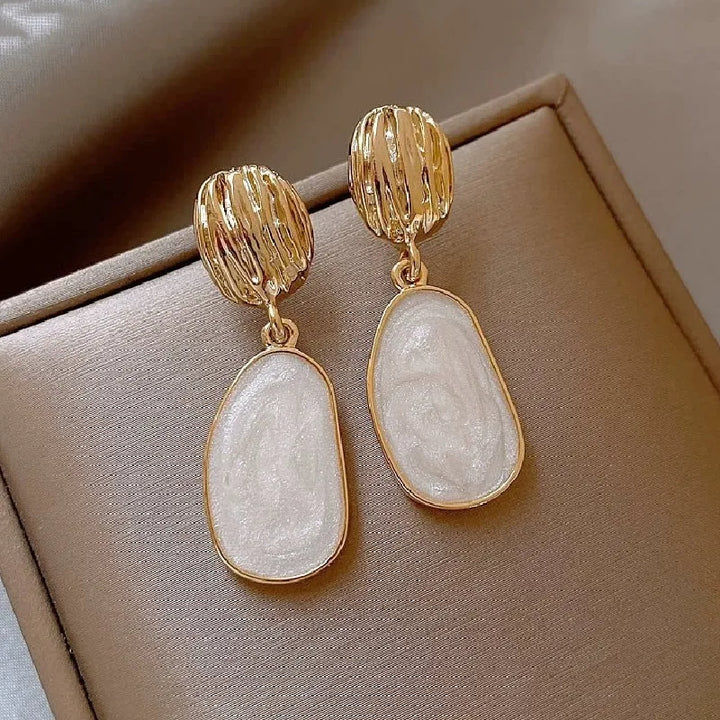Brincos Pendentes Ovais Vintage em Esmalte