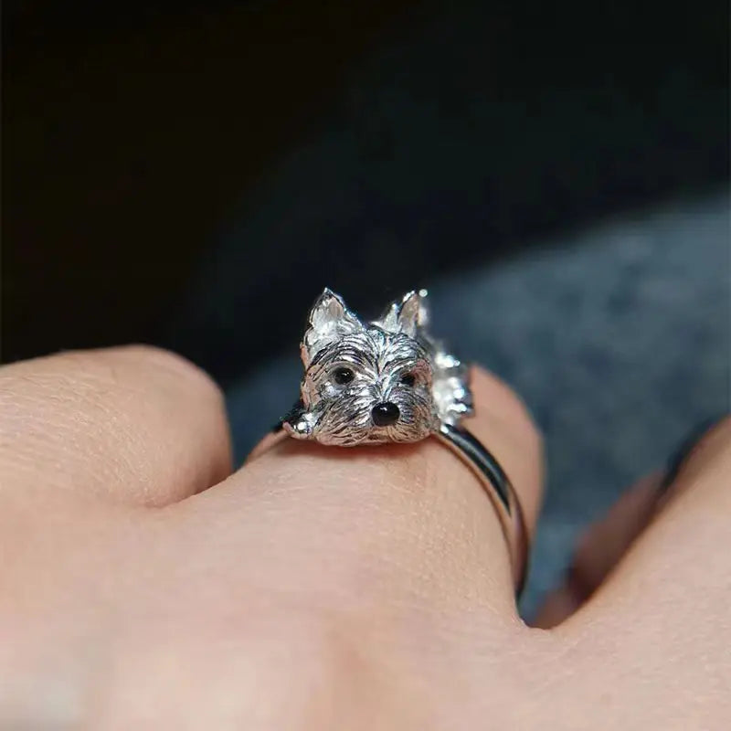 Anel Ajustável com Cão em Estilo Retro