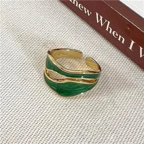 Anel Vintage Ajustável Geométrico com Esmalte Branco