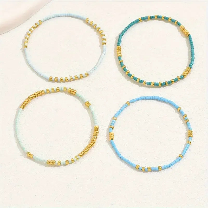 Conjunto de Pulseiras de Contas Boémio e Elegante com Turquesa